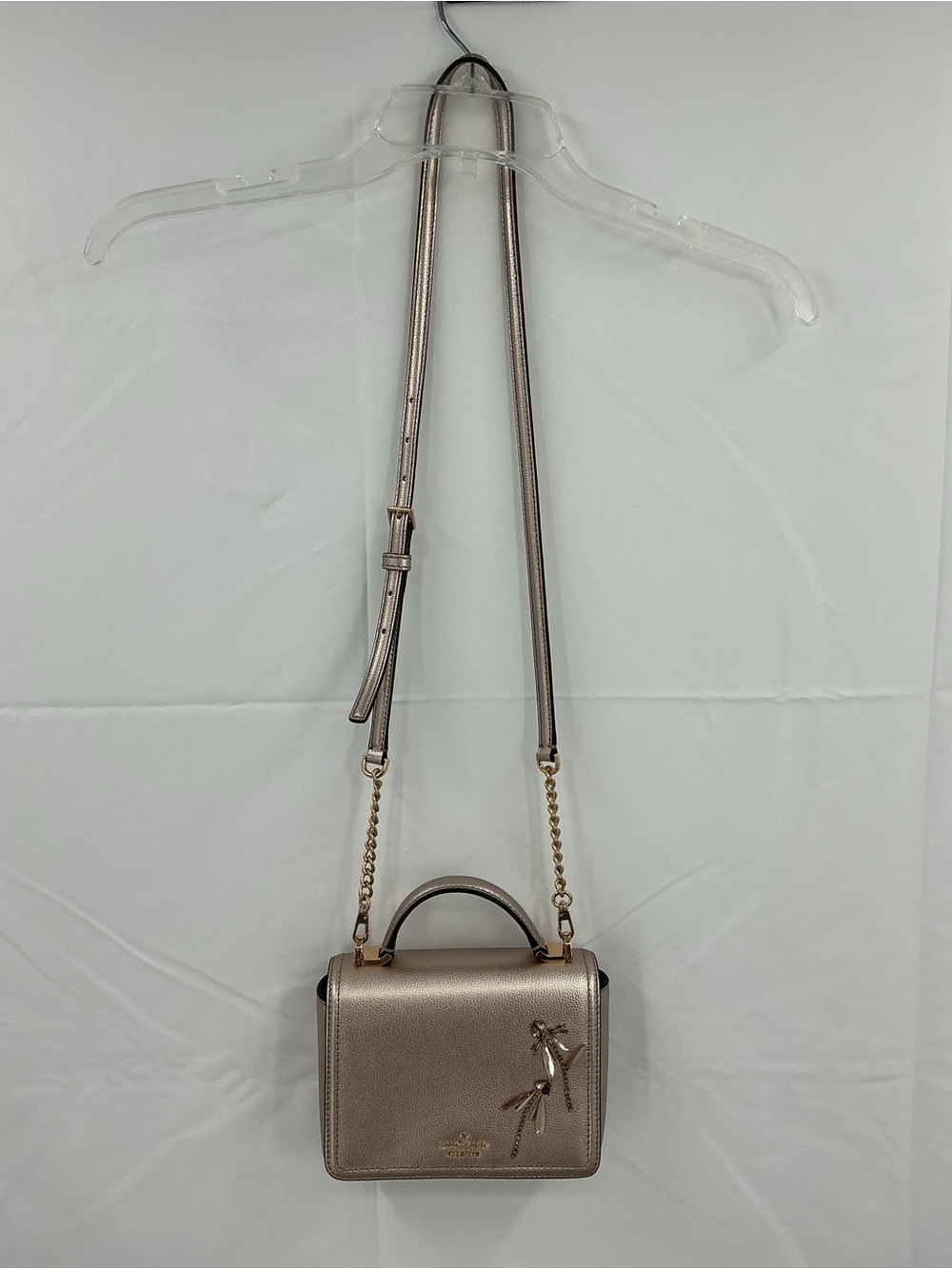 kate spade rose gold Taupe Crossbody Bag with Floral Charm c01